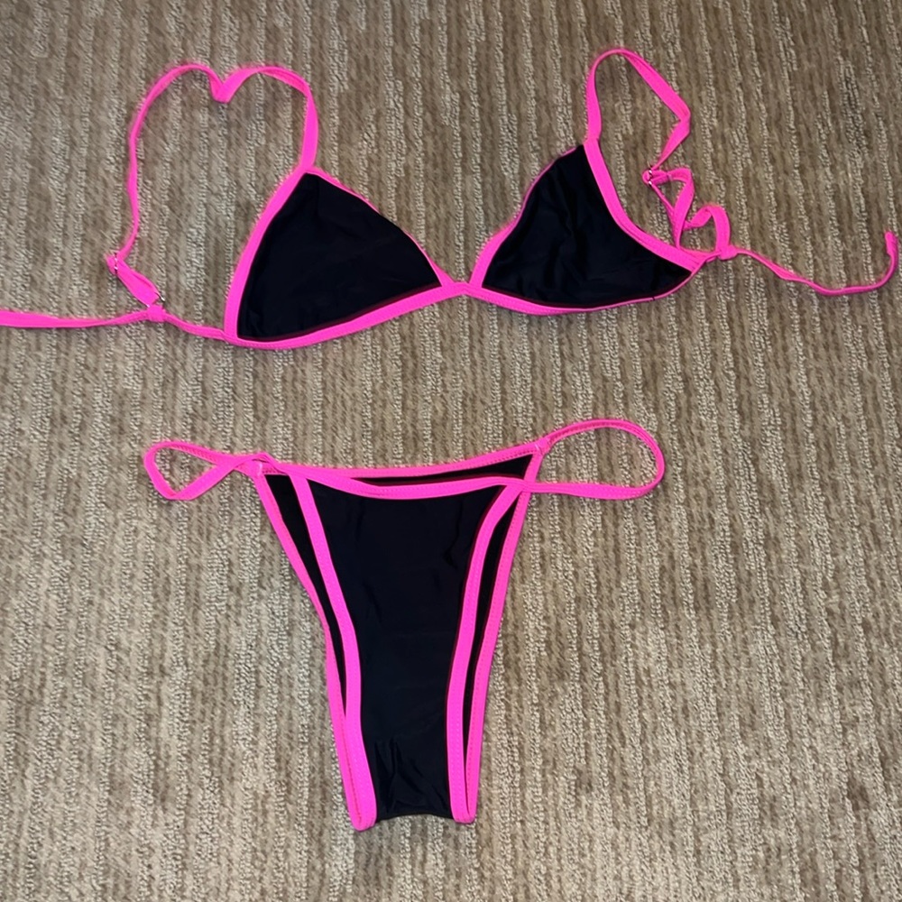 Hot pink and black bikini